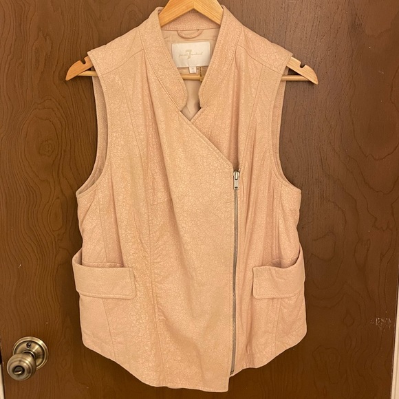 7FAM Pink & Cream Crackle Leather Moto Vest